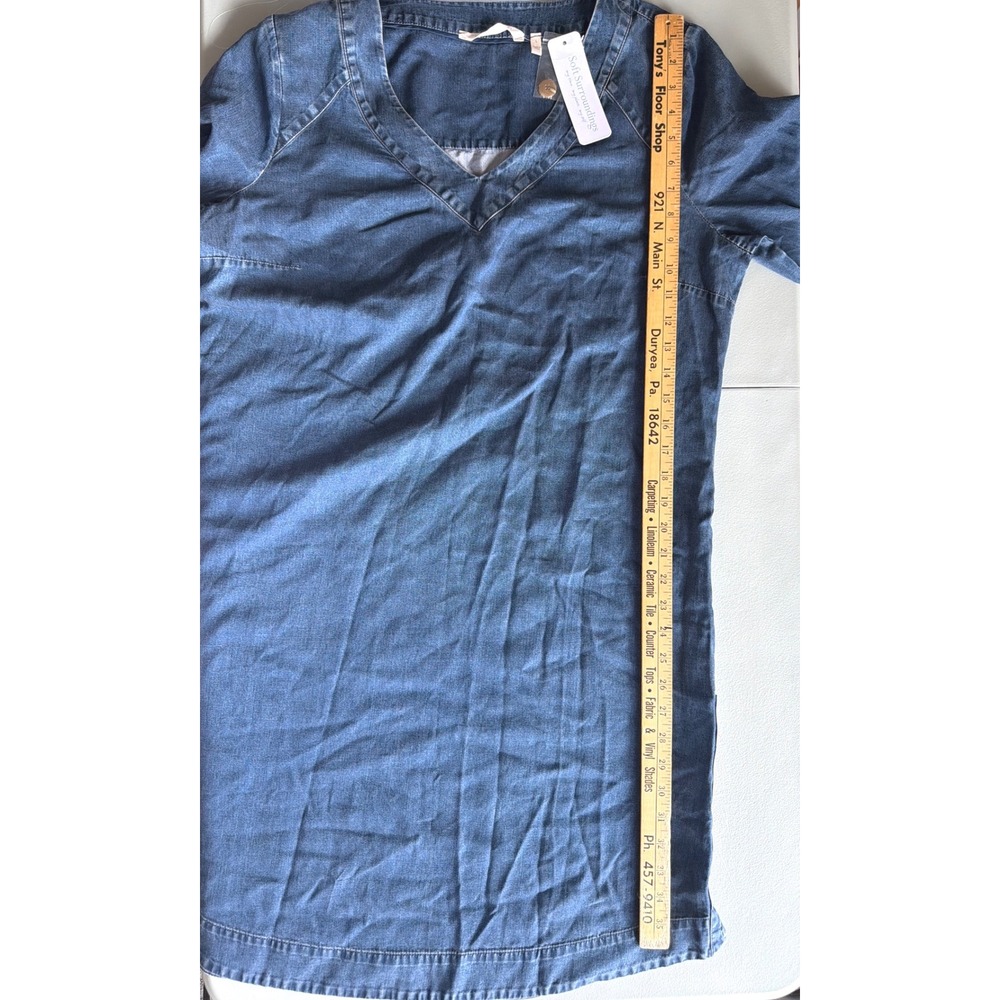 Soft Surroundings Blue Denim V-Neck Bell Sleeve Shift Dress L Momcore Travel NWT - Picture 12 of 12
